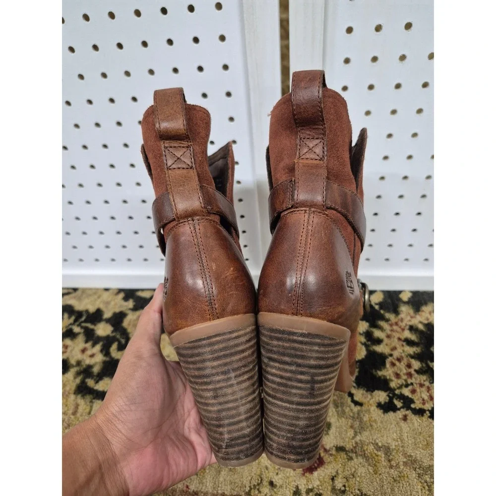Timberland Dennett Brown Leather Suede Ankle Boots Block Heel Size 11
